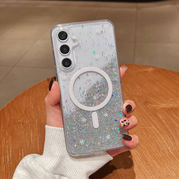 Kryonix Magnetic Case for Samsung Galaxy A16, Shockproof Clear with Glitter Cute Magnetic, Purple/Blue/Pink/Black