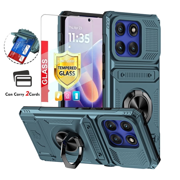 Kryonix for Motorola Moto Edge 2025 6.7‘’ Case with Screen Protector,Wallet with Card Holder [Store 2 Cards] + 360° Magnetic Rotated Ring Kickstand,Heavy Duty Drop Protection Phone Cover,Green