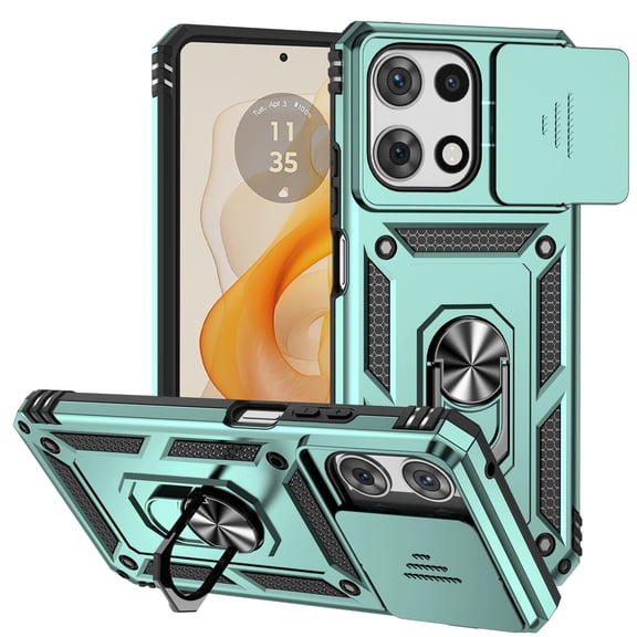 Kryonix for Motorola Moto G 5G 2026 6.7” case,Military Grade Drop Impact,360 Metal Rotating Ring Kickstand Holder,Camera Lens Slide Protection Case,Armor Shockproof Case,TPU Bumper,Green