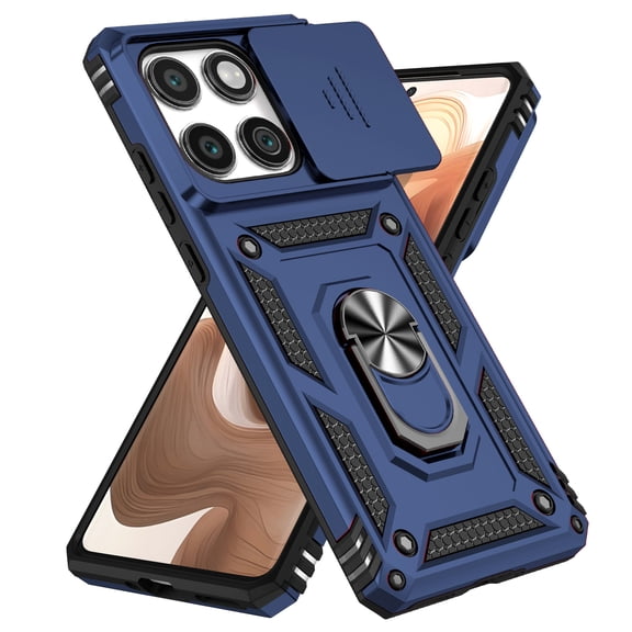 Kryonix for Motorola Moto Edge 2025 6.7” case,Military Grade Drop Impact,360 Metal Rotating Ring Kickstand Holder,Camera Lens Slide Protection Case,Armor Shockproof Case,TPU Bumper,Blue