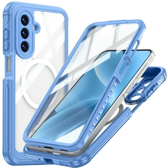 Kryonix for Samsung Galaxy A17 6.7'' Clear Magnetic Shockproof Case, 360-Degree Protection scratches Heavy Duty Military Grade Rugged Protection Built in Screen Protector Phone Case Cover,Blue