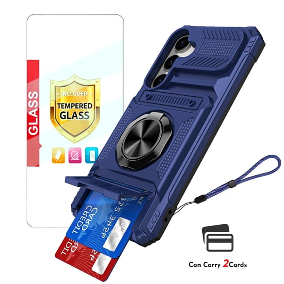 Kryonix for Samsung Galaxy A36 5G Case with Screen Protector and Strap,Finger Ring Holder Kickstand,Heavy Duty Shockproof Rugged Protective Case,Working with Magnetic Car Phone Mount,Blue