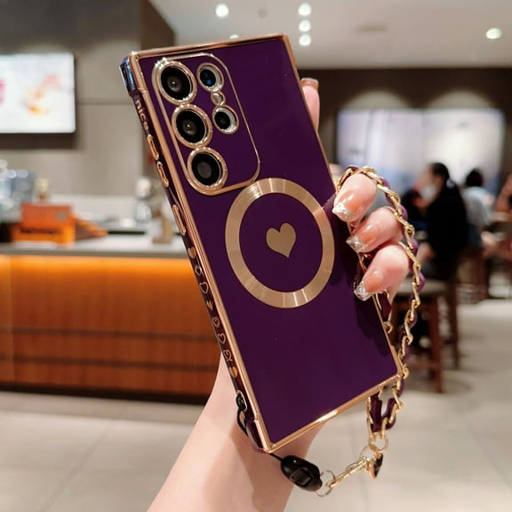 Kryonix for Samsung Galaxy S20 FE Case for Women Girls for Magsafe,with Phone Strap Love Heart Plating Camera Protection Clear Glitter Magnetic Shockproof Phone Cover,Purple/Blue/Pink/Black