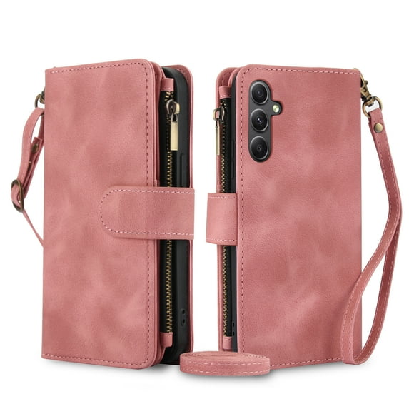 Kryonix for Samsung Galaxy S21 Ultra Case Wallet for Women, Protective Cover with Card Slots and Zipper Pocket,Crossbody Detachable Shoulder & Wrist Straps, Brown/Pink/Blue