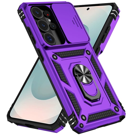 Kryonix for Samsung Galaxy S25 Ultra 6.9” case,with Slide Camera Protector,Military Grade Heavy Duty Protection Cover,360 Metal Rotating Ring Kickstand Holder,Armor Shockproof Case,Purple