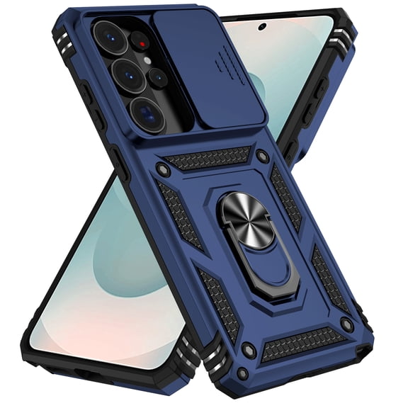 Kryonix for Samsung Galaxy S25 Ultra 6.9” case,with Slide Camera Protector,Military Grade Heavy Duty Protection Cover,360 Metal Rotating Ring Kickstand Holder,Armor Shockproof Case,Blue