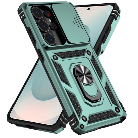 Kryonix for Samsung Galaxy S25 Ultra 6.9” case,with Slide Camera Protector,Military Grade Heavy Duty Protection Cover,360 Metal Rotating Ring Kickstand Holder,Armor Shockproof Case,Dark Green