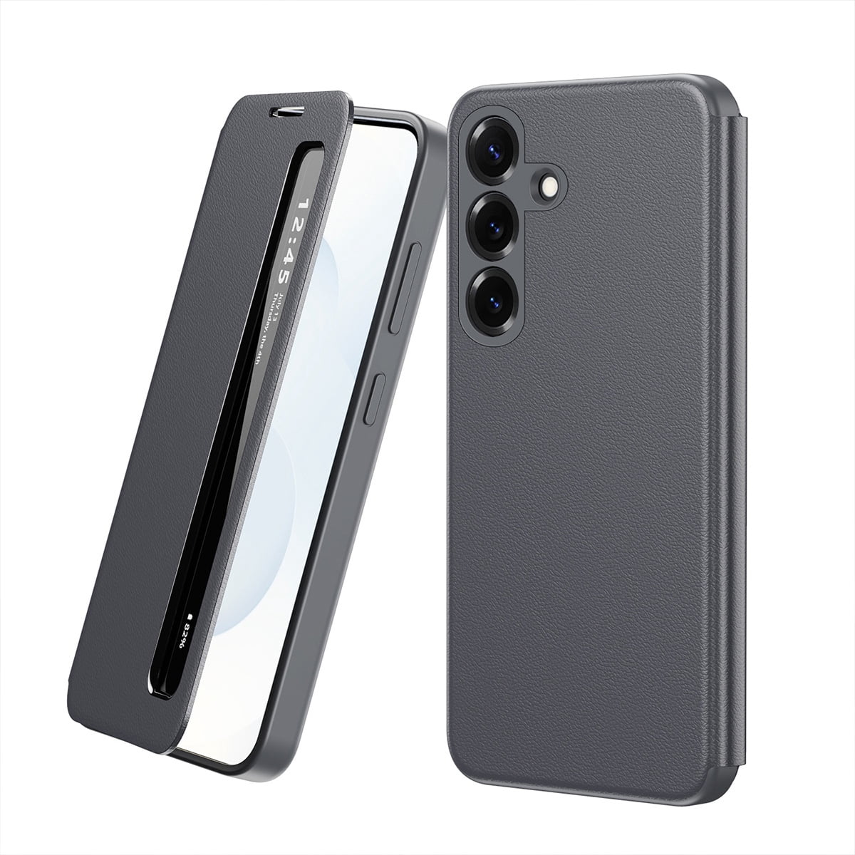 Kryonix for Samsung Galaxy S26 5G 6.3” Phone Case,Protective Cover with Smart Side Screen View,Finger Tap Control,Smart Button,PU Leather Flip Cover,Slim&Tough,Soft Touch,Gray