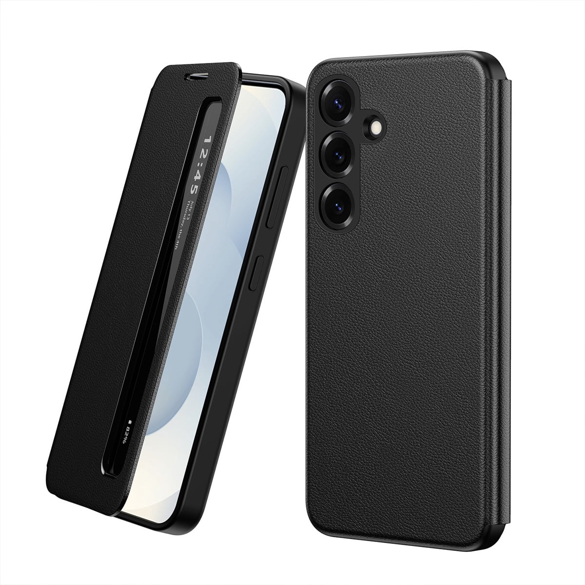Kryonix for Samsung Galaxy S26 5G 6.3” Phone Case,Protective Cover with Smart Side Screen View,Finger Tap Control,Smart Button,PU Leather Flip Cover,Slim&Tough,Soft Touch,Black