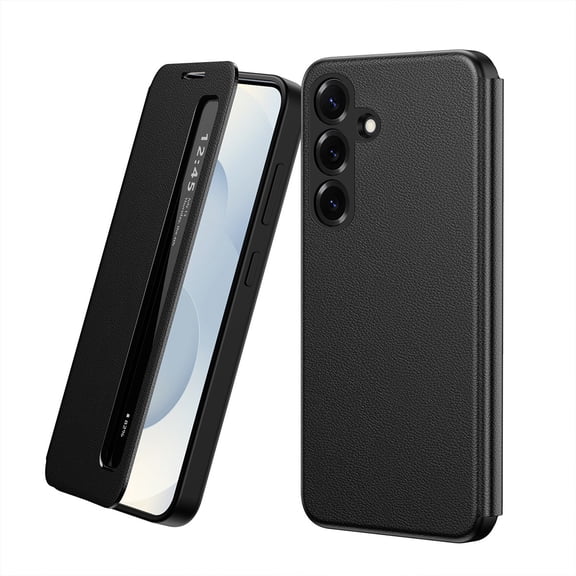 Kryonix for Samsung Galaxy S26 5G 6.3” Phone Case,Protective Cover with Smart Side Screen View,Finger Tap Control,Smart Button,PU Leather Flip Cover,Slim&Tough,Soft Touch,Black