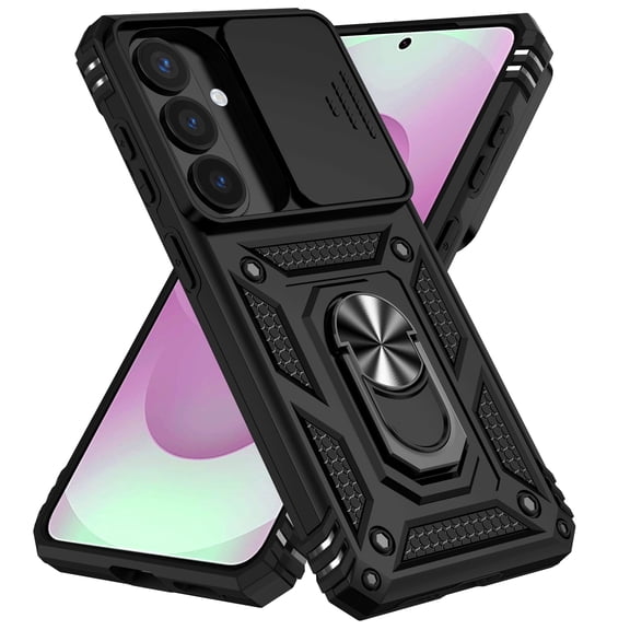 Kryonix for Samsung Galaxy S26 6.3” case,with Slide Camera Protector,Military Grade Heavy Duty Protection Cover,360 Metal Rotating Ring Kickstand Holder,Armor Shockproof Case,Black