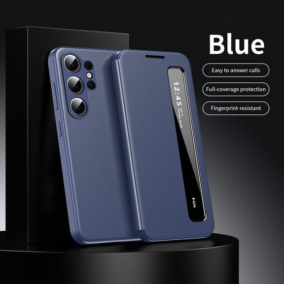 Kryonix for Samsung Galaxy S26 Ultra Smart Wallet Phone Case, Protective Cover with Smart Small Screen View, Finger Tap Control, Slim Design, Card Holder Pocket, PU Leather Flip Cover, Blue