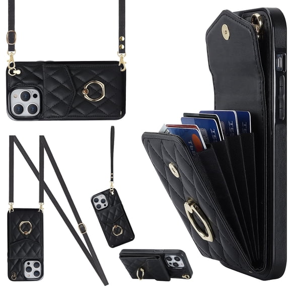 Kryonix for iPhone 11 Wallet Case with Card Holder, PU Leather with Crossbody Lanyard Wrist Strap Kickstand Cover for Women Case,Purple/Pink/Blue