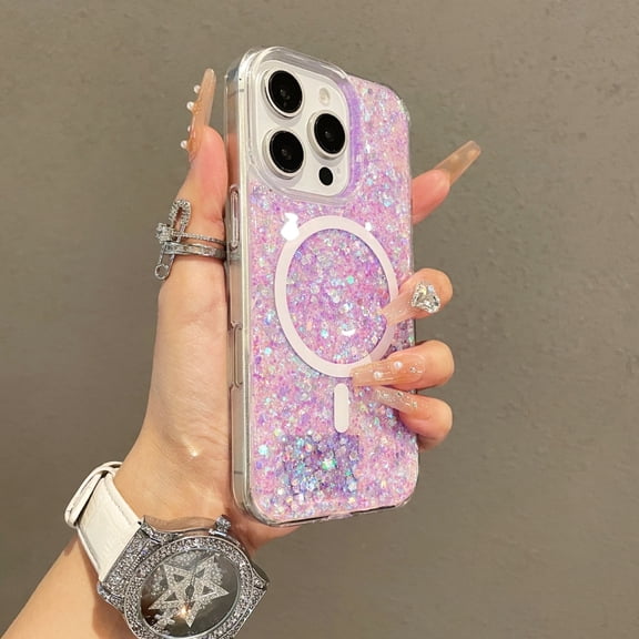 Kryonix for iPhone 16 Pro Max/15/14 Case: Glitter Resin Magnetic Cover - Iridescent Shell Design with Gradient Sparkle & Shockproof Protection