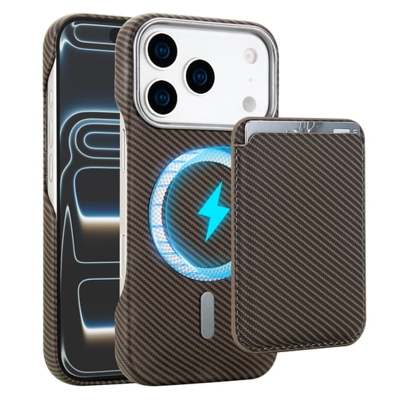 Kryonix for iPhone 17 Pro Case Durable Magnetic with Card Slots, Drop Protection Shockproof,Carbon Fiber Texture, Black/Blue/Gray