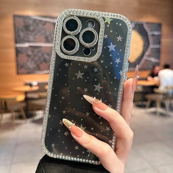 Kryonix For iPhone 14 Plus Case Cute,Sparkly on Both Sides Holographic Rainbow Color Change Star Designs Cover with Camera Protector Shockproof Case in Purple/Blue/Pink/Black