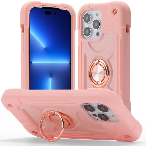 Kryonix for iPhone 14 Pro Max Case with Stand - Military Grade Rugged Magnetic Shockproof Cover, Soft Silicone Rubber Kickstand Holder for Women Girls