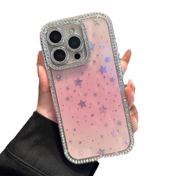 Kryonix For iPhone 16 Case Cute,Sparkly on Both Sides Holographic Rainbow Color Change Star Designs Cover with Camera Protector Shockproof Case in Purple/Blue/Pink/Black