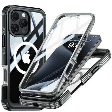 Kryonix for iPhone 16 Pro Max 6.9'' Shockproof Dustproof Case, Compatible with MagSafe Heavy Duty/Military Grade/Rugged Protection Built in Screen Protector Phone Case Cover,Black