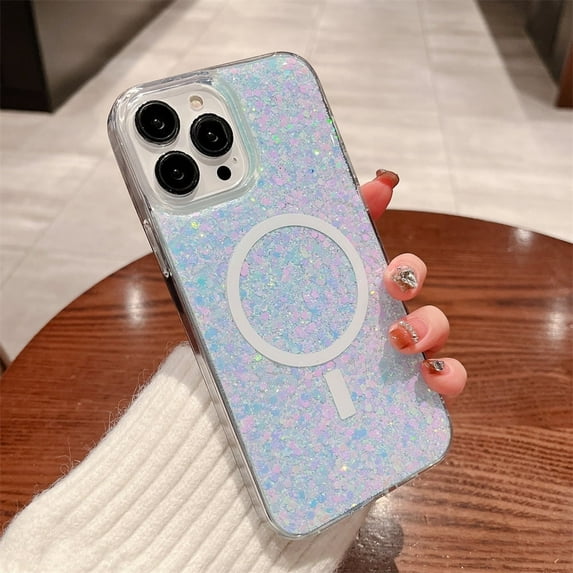 For iPhone 16 Pro Max Case - Glitter Resin Magnetic Shockproof Cover with Strong MagSafe Charging, Compatible with iPhone 16/15 Pro Max Case, Sparkle Protective Shell