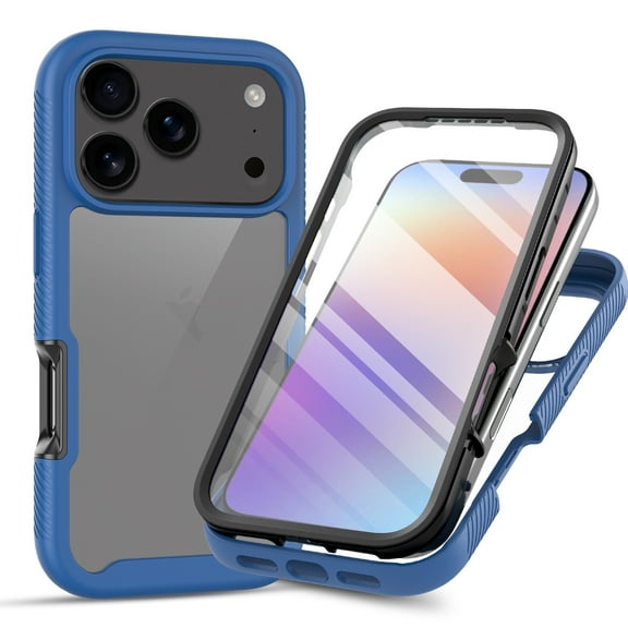 Kryonix for iPhone 17 Pro Max Case with Built-in Screen Guard, Full-Body Shockproof Hybrid Design, Crystal Clear PC Back with TPU Bumper, Raised Camera Protection, Black/Blue/Red/Purple