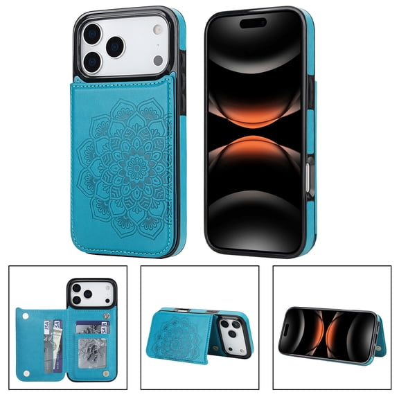 Kryonix For iPhone 17 Pro Max Case with Stand and Wallet, Floral Embossed PU Leather Case with Card Holder, Kickstand, Magnetic Clasp, and  Shockproof Protection,Gray/Pink/Green/Blue