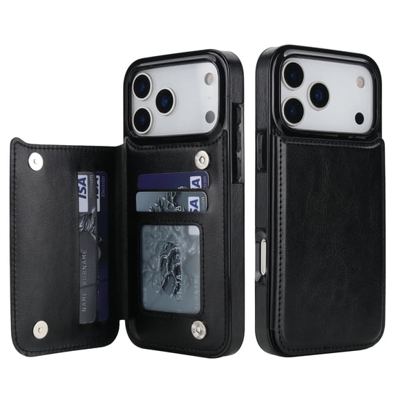 Kryonix for iPhone 17 Pro Max Wallet Case with Card Holder, PU Leather Kickstand Card Slots Case, Double Magnetic Clasp and Durable Shockproof Cover,Black/Pink/Blue