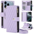 thumbnail image 1 of Kryonix for iPhone 17 Pro Max Wallet Case, Crossbody Zipper Purse with Wrist Strap Lanyard Handbag, RFID Blocking Card Holders, Kickstand Flip Leather Cover, Pink/Beige/Black, 1 of 10