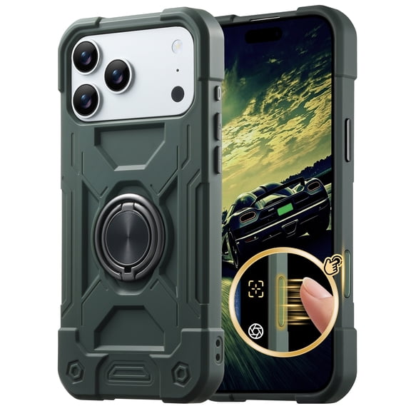 Kryonix for iPhone 18 Pro Max 6.9'' Case with Ring Holder,Durable Military-Grade Rugged Shock-Absorbing Silicone Rubber Protective Case with 360° Magnetic Rotating Kickstand,Army Green
