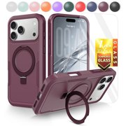 Kryonix for iPhone 18 Pro Max 6.9'' Case,with Screen Protector, Compatible with MagSafe Ring Holder Kickstand,Military Grade Protection Case,Shockproof TPU Matte PC Slim & Tough,Burgundy