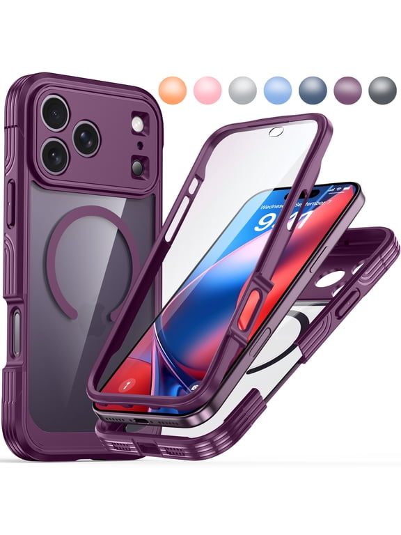 for iPhone 18 Pro Max Case with Built-in Screen Protector,Full Body Shockproof Rugged Clear Magnetic Cover Case,Scratches Heavy Duty Military Grade Protection,Wireless Charge,Burgundy