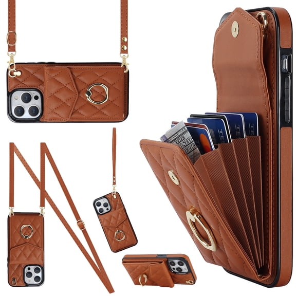 Kryonix for iPhone 7/8/SE 2020 Wallet Case with Card Holder, PU Leather with Crossbody Lanyard Wrist Strap Kickstand Cover for Women Case