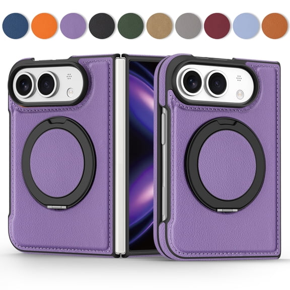 Kryonix for iPhone Duo Case with 360° Rotatable Magnetic Ring Kickstand,Built-in Kickstand Compatible with MagSafe, Slim PU Leather Military Grade Drop Protection Shockproof Cover,Purple