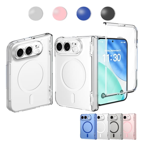 Kryonix for iPhone Duo Case Magnetic Clear Foldable Phone Case Built-in HD Screen Protector, Compatible with MagSafe Anti-Fingerprint Transparent Cover,Clear