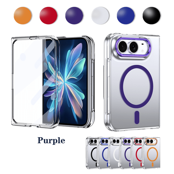 Kryonix for iPhone Duo Case Magnetic Clear Foldable Phone Case Built-in HD Screen Protector, Compatible with MagSafe Anti-Fingerprint Transparent Cover,Purple