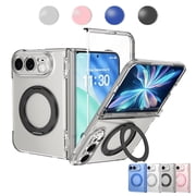 Kryonix for iPhone Duo Case with Ring Holder Magnetic Clear Foldable Phone Case Built-in HD Screen Protector Hinge Protection,Compatible with MagSafe Anti-Fingerprint Cover,Black