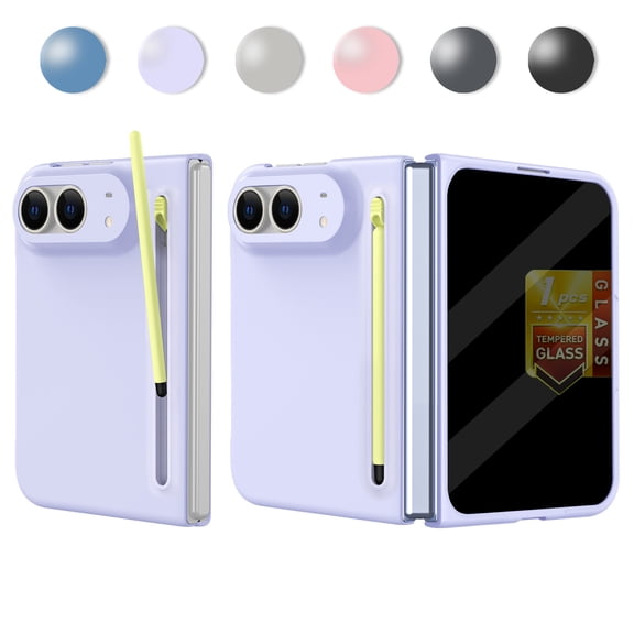 Kryonix For iPhone Duo Case with Stylus Pen Holder and Built-in Front Screen Protector,Lens Protection,Anti-fingerprint Shockproof Hard PC Full-Body Protective Cover,Slim Fit,Purple