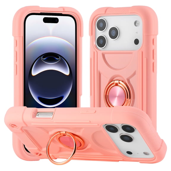 Kryonix for iPhone 18 Pro Max Case with Rotatable Ring Kickstand, Heavy Duty Military Grade Rugged Shockproof Silicone Rubber Magnetic Kickstand Holder Case for Women Men,Rose Pink