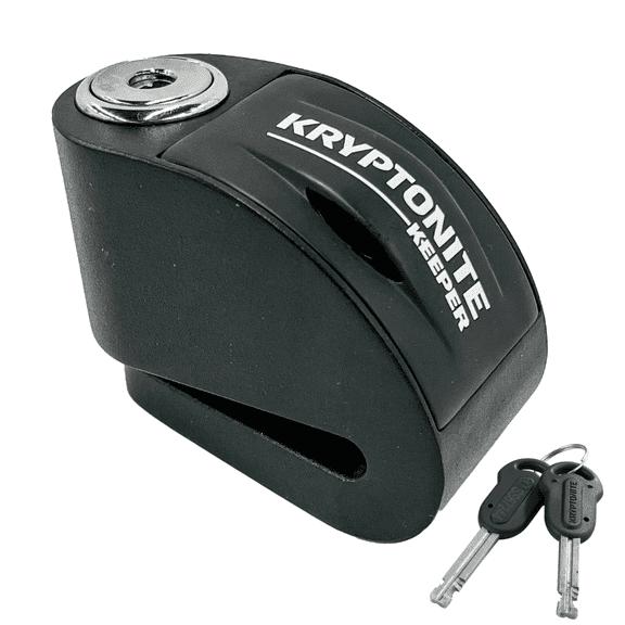 Kryptonite 006060 Keeper Alarm Disc Lock, 100dB Alarm, 5.5mm Pin, Fits Rotors Up to 7mm, IPX7 Waterproof, Compact Disc Brake Lock for Bikes, E-Bikes, Scooters & Motorcycles, 2 Keys Included