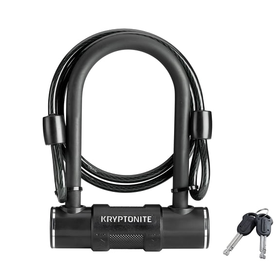 Kryptonite Bike U-Lock with Braided Steel Cable, High Security Anti-Theft Bicycle U Lock, 12mm Shackle and 8mm x4ft Length Security Cable with Keys for Scooter Road Mountain Bikes