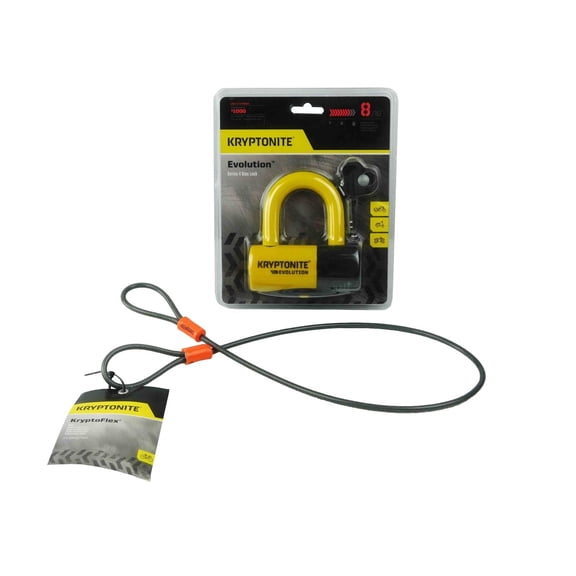 Kryptonite Evolution Series 4 Disc Lock Yellow and 525 2.5 ft Looped Cable