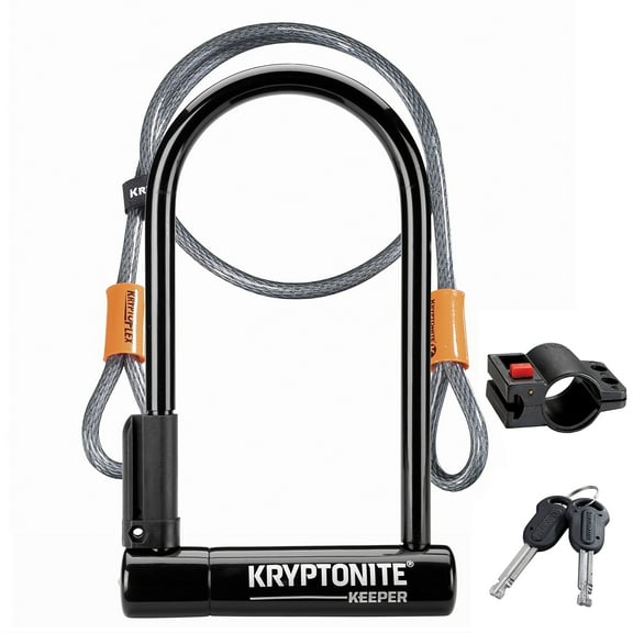 Kryptonite Keeper Bike U-Lock Standard with Braided Steel Cable, Heavy Duty Anti-Theft Bicycle U Lock, 12mm Shackle and 10mm x4ft Length Security Cable with Mounting Bracket and Keys