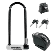 Kryptonite Kryptolok ATB U-Lock and Kryptonite Keeper Alarm Disc Lock, Double deadbolt design, 2 Stainless Steel Keys, Compact Disc Brake Lock for Bicycles, E-Bikes, Motorcycles, Scooters