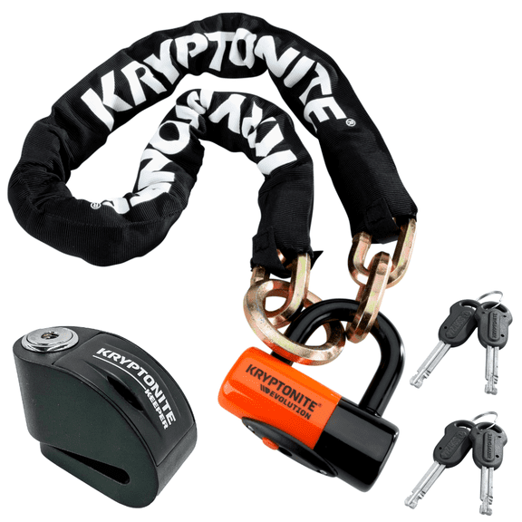 Kryptonite New York 1213 Cinch Ring Chain & Lock + Keeper Alarm Disc Lock, 4.25 ft Long 14 mm Steel Chain & Disc Lock with Keys + Compact Disc Brake Lock for Bicycles, E-Bikes, Motorcycles, Scooters