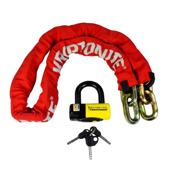 Kryptonite New York Fahgettaboudit 1415 Chain w/NY Disc Lock - 5', 14mm Chain and 15mm Lock High-Security Anti-Theft Protection for Bicycle, E-Bike, Scooter, Motorcycles, and ATV/UTV - Red