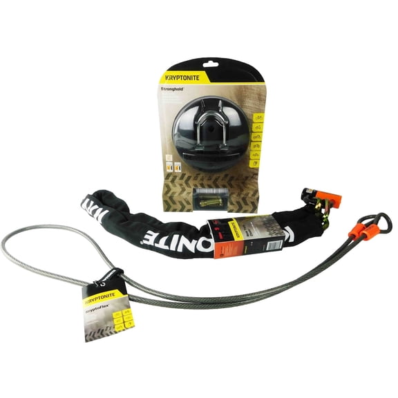Kryptonite Stronghold 710 7 ft Looped cable NY Chain 1217 5.5 ft w/Disc Lock