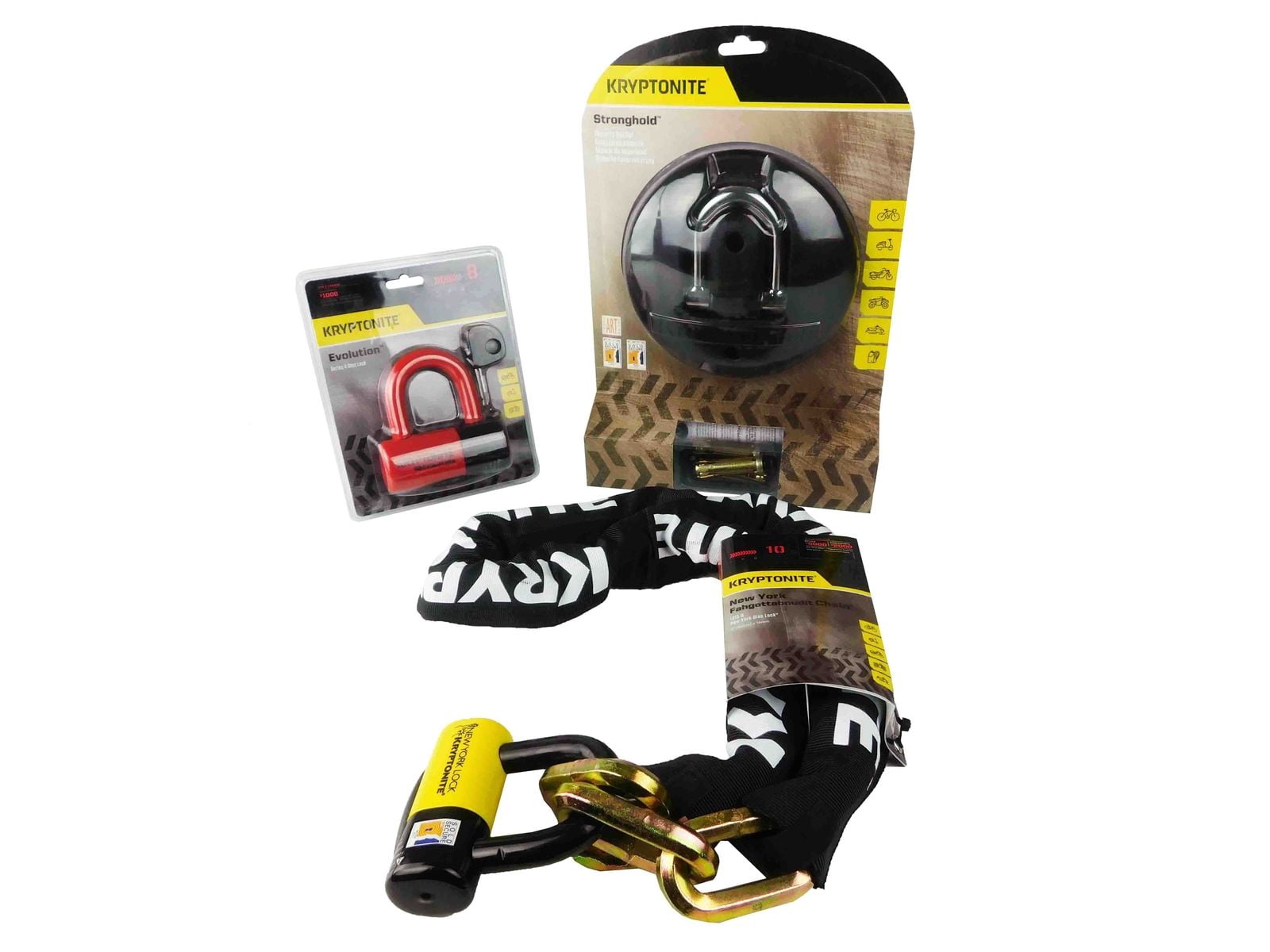 Kryptonite Stronghold Above-ground Disc Lock Red NY Fahgettaboudit 5ft Chain