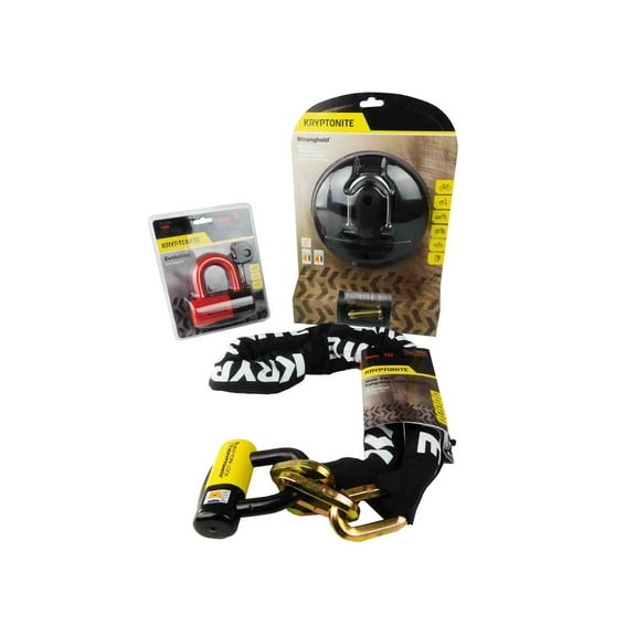 Kryptonite Stronghold Above-ground Disc Lock Red NY Fahgettaboudit 5ft Chain