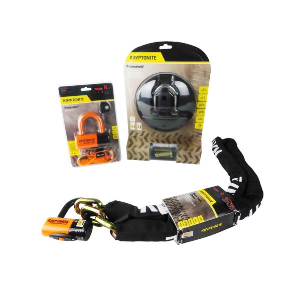Kryptonite Stronghold Series 4 Disc Lock ORANGE and NY Chain 1217 5.5ft w/ Lock