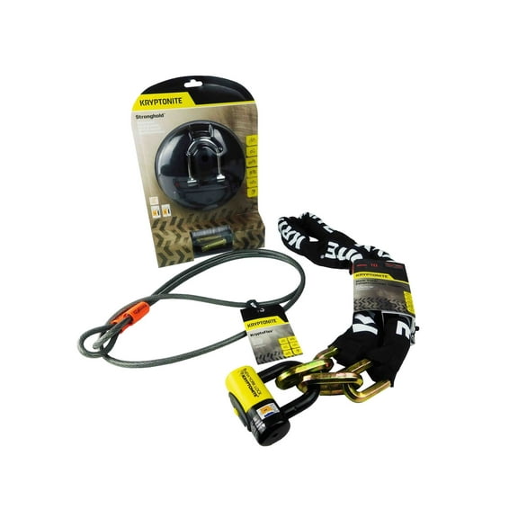 Kryptonite Stronghold and 710 7ft Looped cable NY Fahgettaboudit 1415 5ft Chain